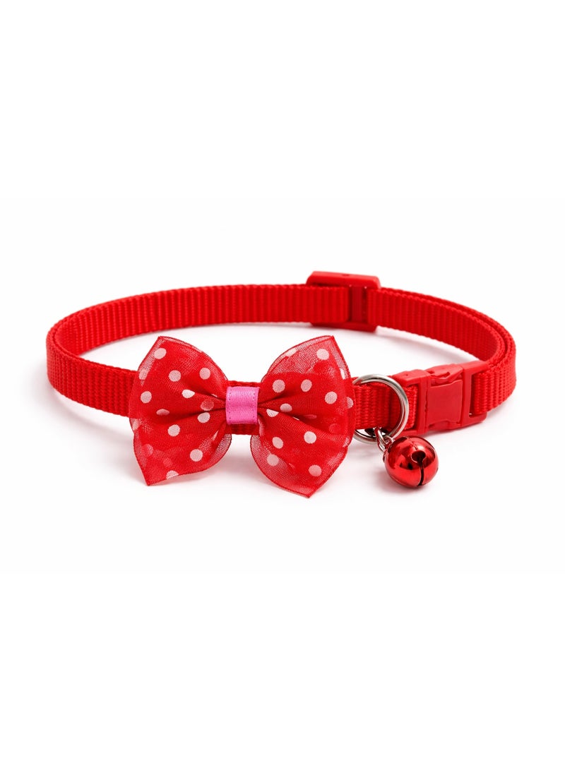 Petto Adjustable Red Dot Print Bowknot Pet Collar with Bell – Cute Necklace for Small Dogs - Image 1